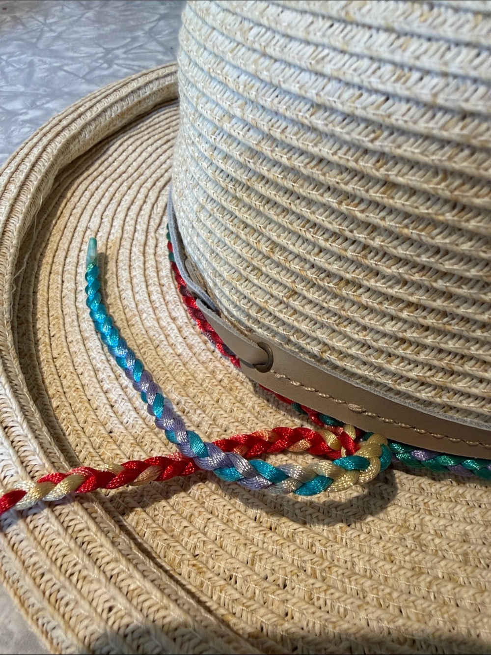None west Woven Straw Sun Hat with Colorful Braided Trim - Picture 6 of 8